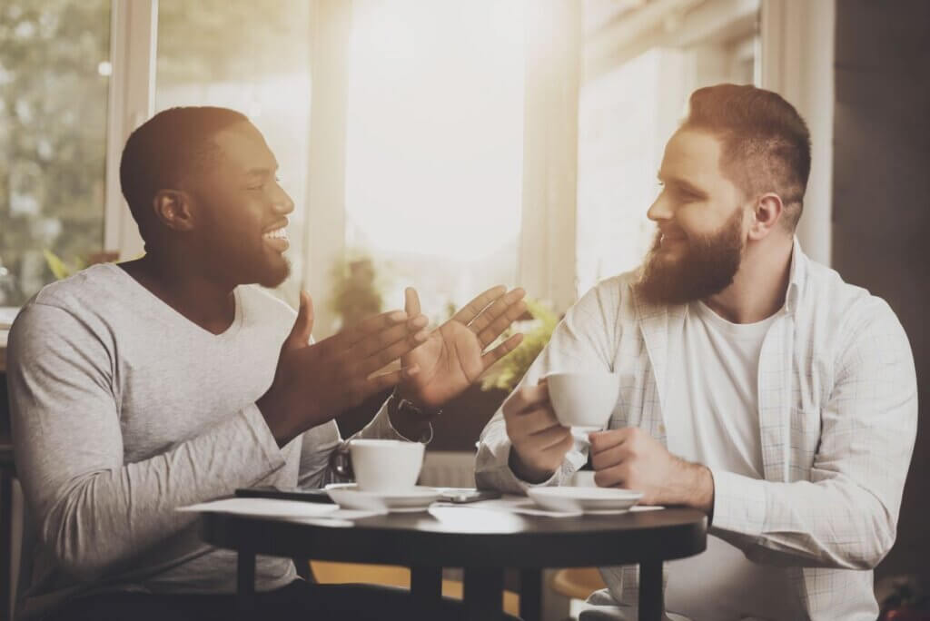 two men talking