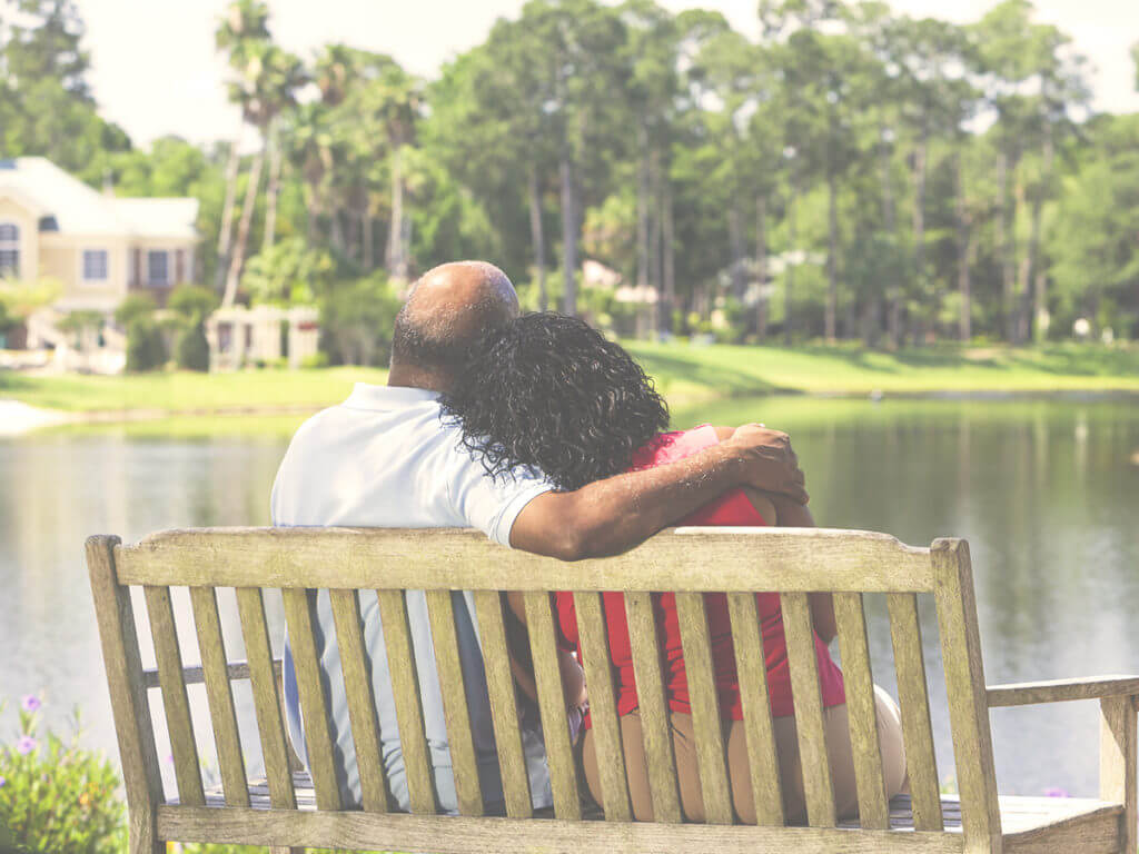 couple on bench in park